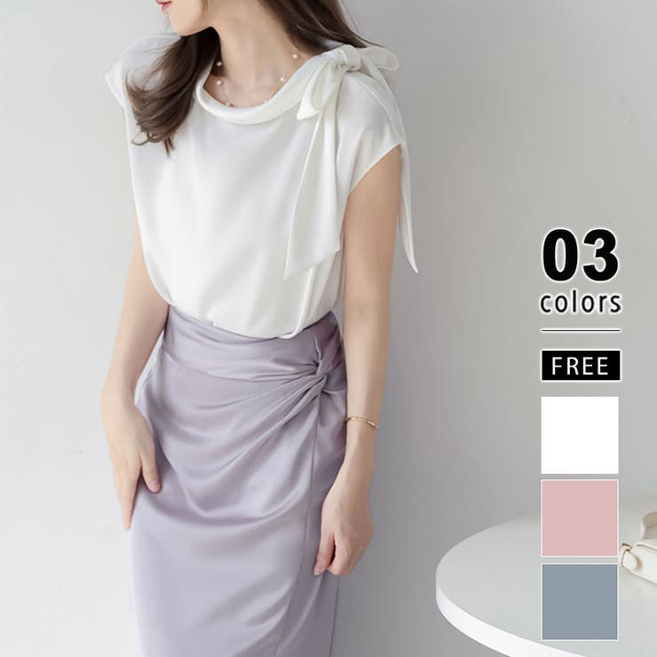 ホワイト | ショルダーリボンブラウス ブラウス オフィス | COCOMOMO