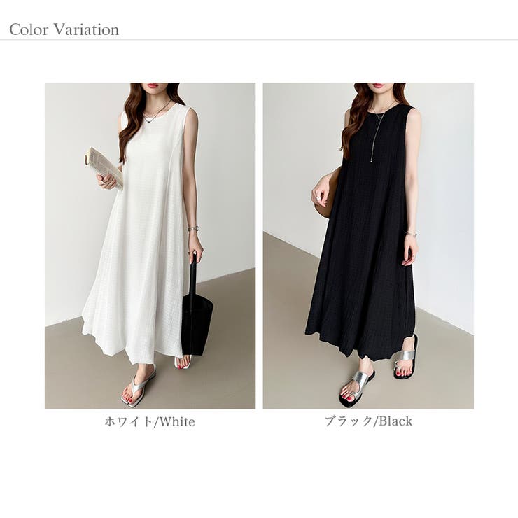 ノースリーブワンピース 楊柳シャーリング 夏ワンピース[品番