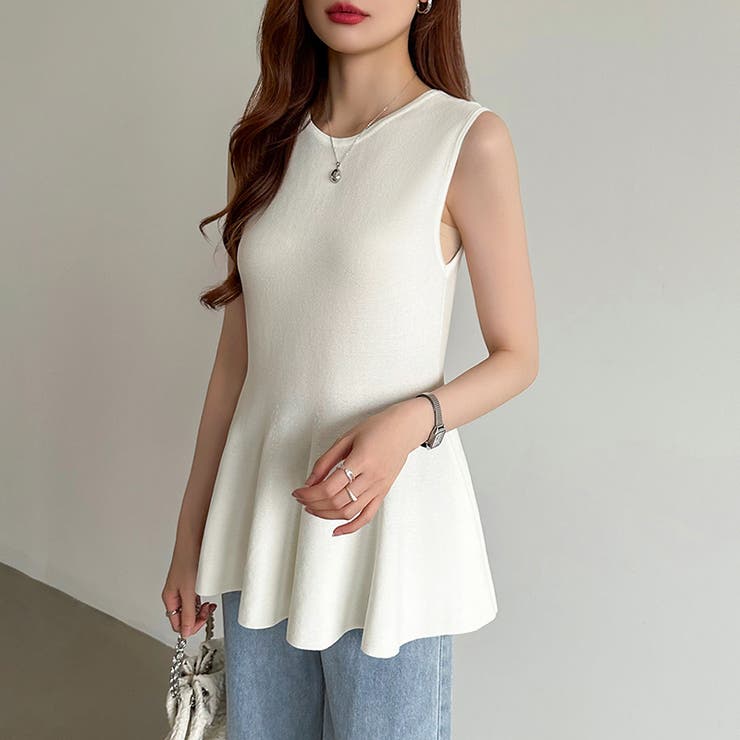 ペプラムトップス ノースリーブ くびれニット | COCOMOMO | 詳細画像16 