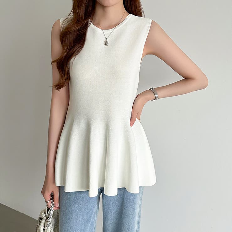 ペプラムトップス ノースリーブ くびれニット | COCOMOMO | 詳細画像17 