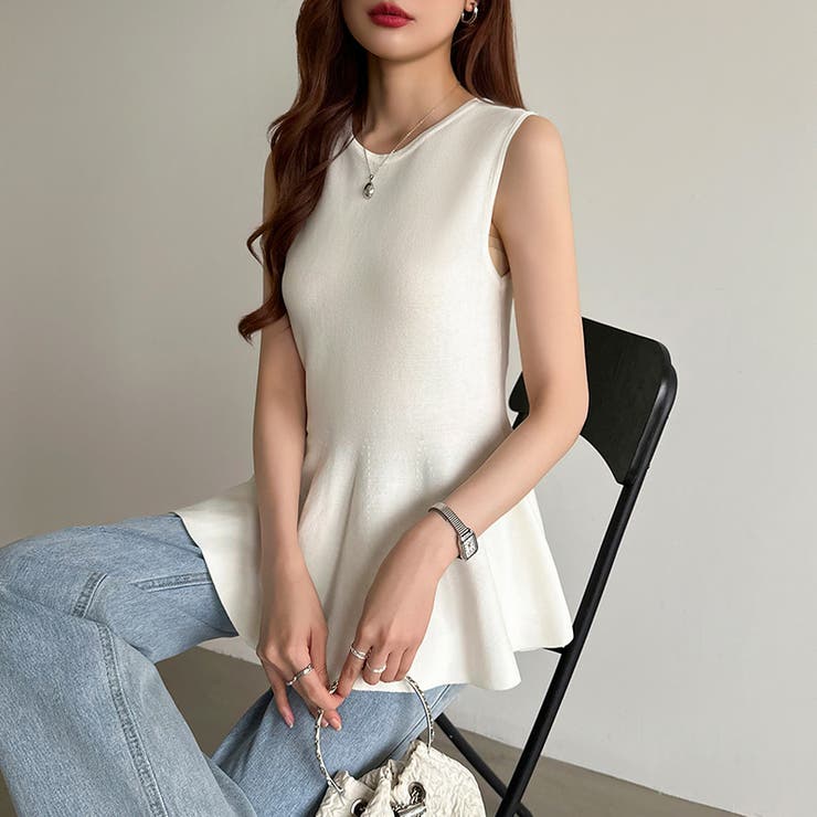 ペプラムトップス ノースリーブ くびれニット | COCOMOMO | 詳細画像20 