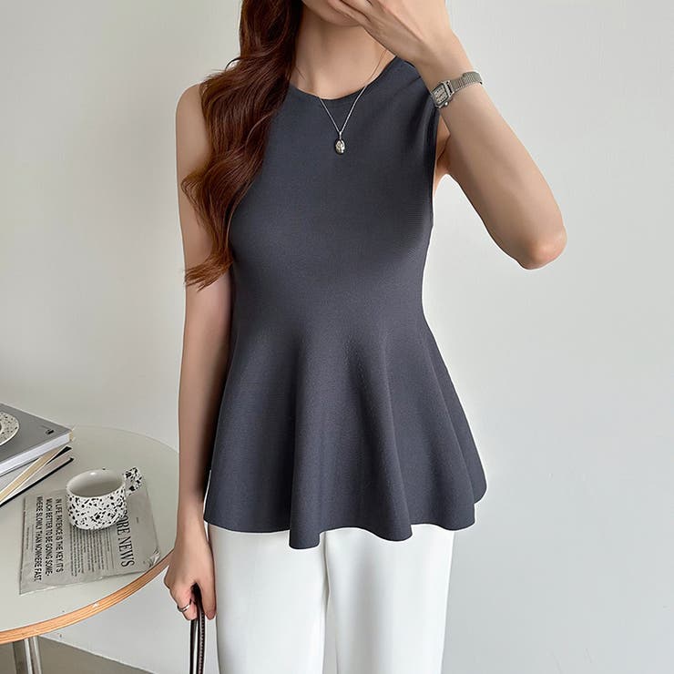 ペプラムトップス ノースリーブ くびれニット | COCOMOMO | 詳細画像25 