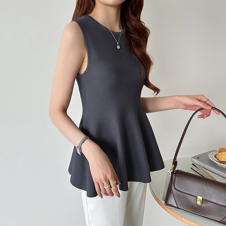 ペプラムトップス ノースリーブ くびれニット | COCOMOMO | 詳細画像29 