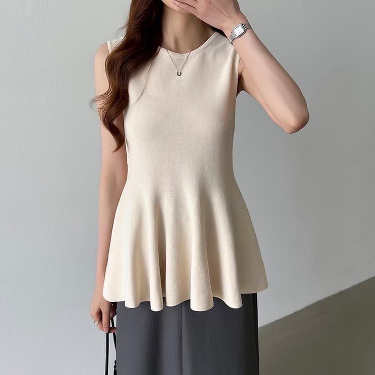 ペプラムトップス ノースリーブ くびれニット | COCOMOMO | 詳細画像3 