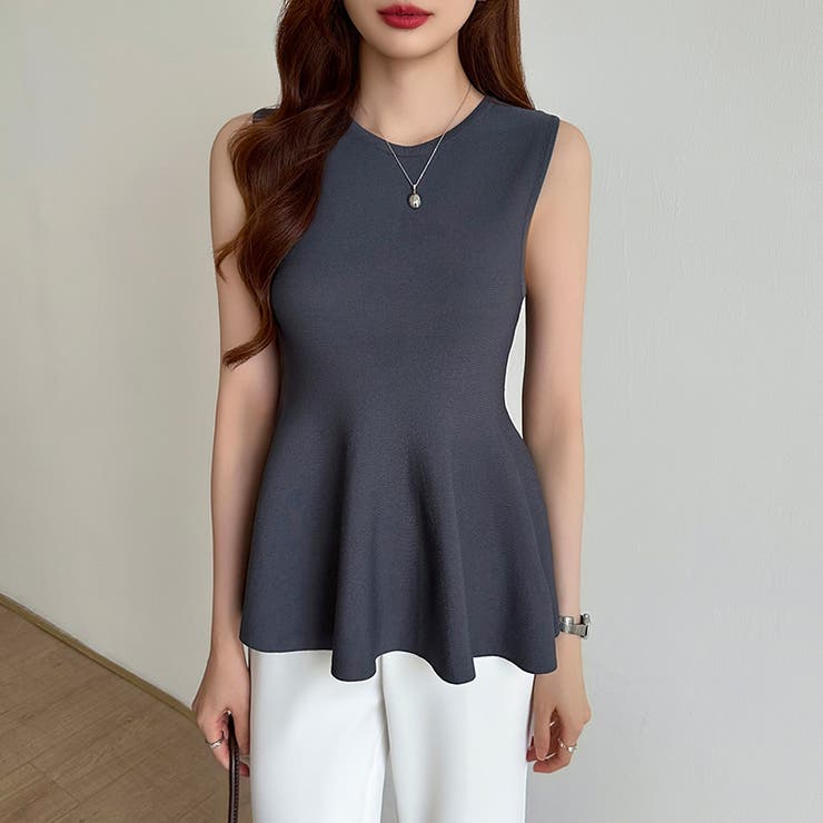 ペプラムトップス ノースリーブ くびれニット | COCOMOMO | 詳細画像30 