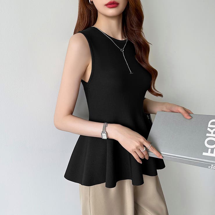 ペプラムトップス ノースリーブ くびれニット | COCOMOMO | 詳細画像33 