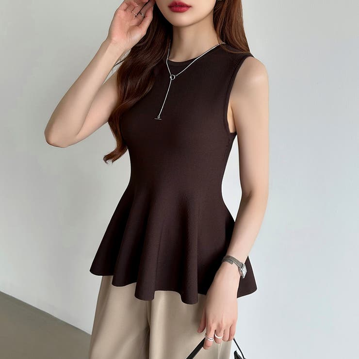 ペプラムトップス ノースリーブ くびれニット | COCOMOMO | 詳細画像10 