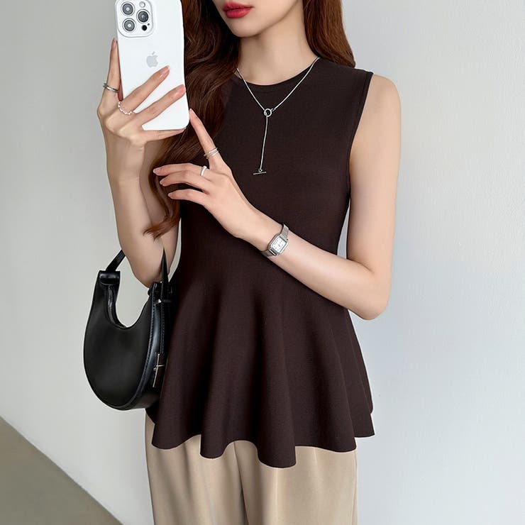 ペプラムトップス ノースリーブ くびれニット | COCOMOMO | 詳細画像11 