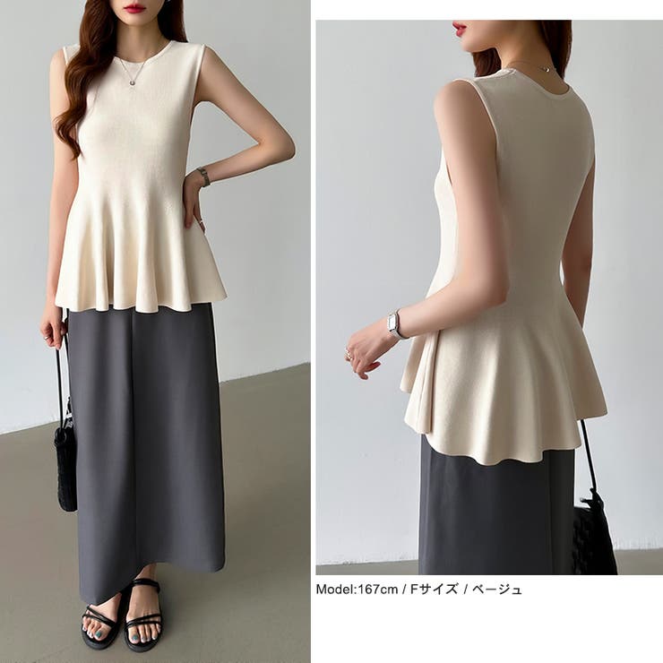 ペプラムトップス ノースリーブ くびれニット | COCOMOMO | 詳細画像5 