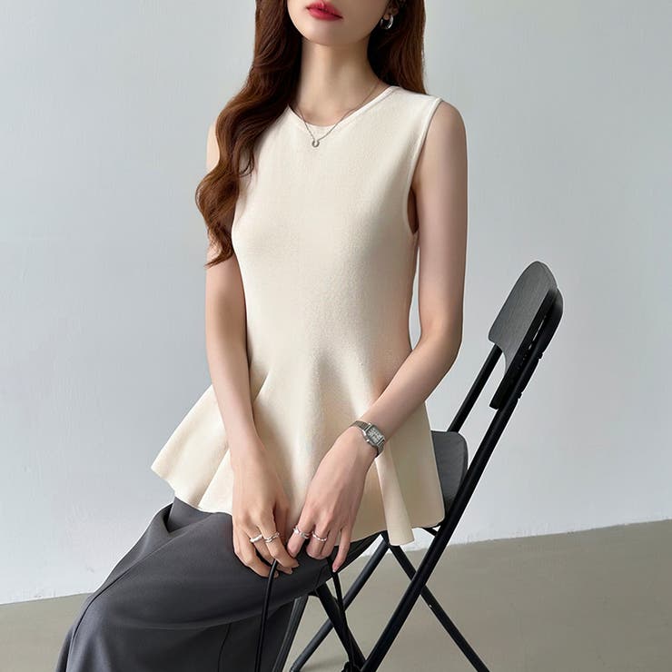 ペプラムトップス ノースリーブ くびれニット | COCOMOMO | 詳細画像6 