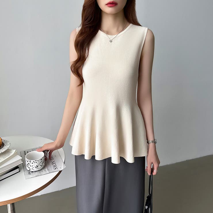 ペプラムトップス ノースリーブ くびれニット | COCOMOMO | 詳細画像7 