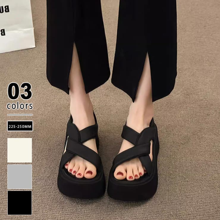 ブラック | 厚底サンダル クロスベルトサンダル サンダル | COCOMOMO