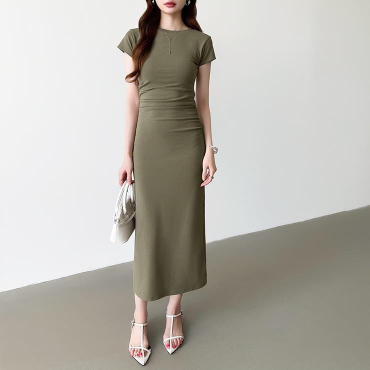 【美シルエット】 ウエストギャザーワンピース Tシャツワンピース | COCOMOMO | 詳細画像2 