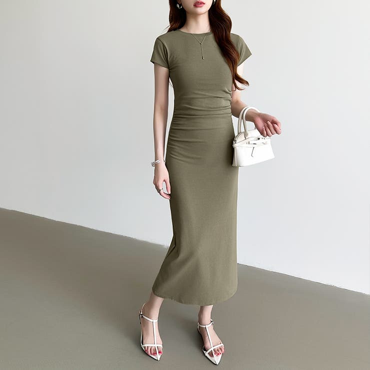 【美シルエット】 ウエストギャザーワンピース Tシャツワンピース | COCOMOMO | 詳細画像3 