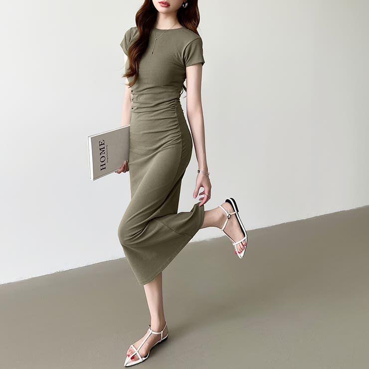 【美シルエット】 ウエストギャザーワンピース Tシャツワンピース | COCOMOMO | 詳細画像4 