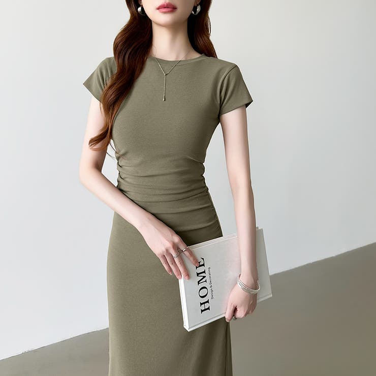 【美シルエット】 ウエストギャザーワンピース Tシャツワンピース | COCOMOMO | 詳細画像7 