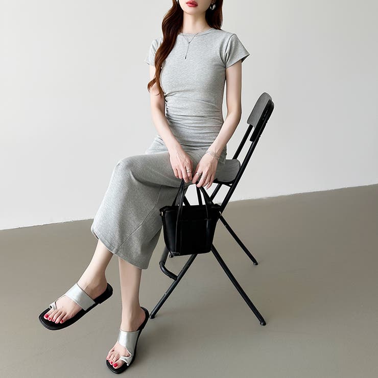 【美シルエット】 ウエストギャザーワンピース Tシャツワンピース | COCOMOMO | 詳細画像12 