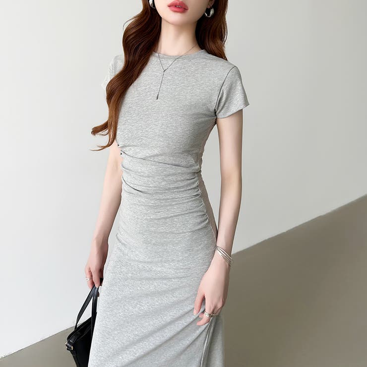 【美シルエット】 ウエストギャザーワンピース Tシャツワンピース | COCOMOMO | 詳細画像13 