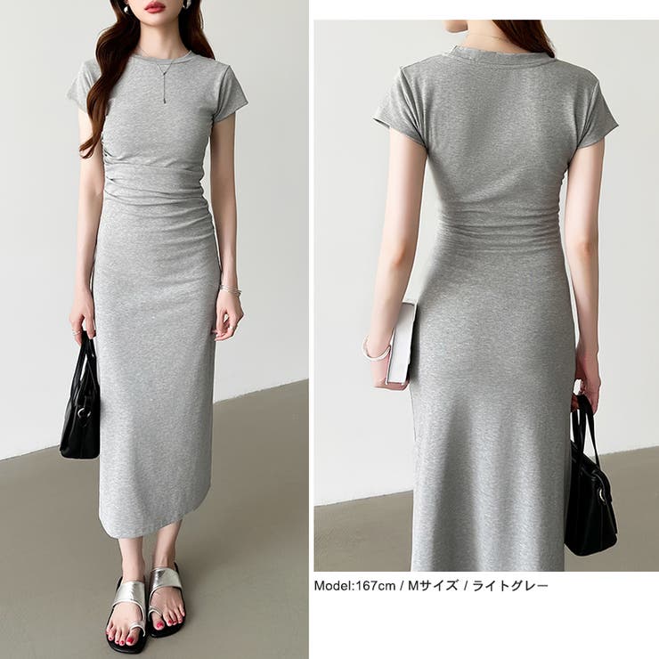 【美シルエット】 ウエストギャザーワンピース Tシャツワンピース | COCOMOMO | 詳細画像14 