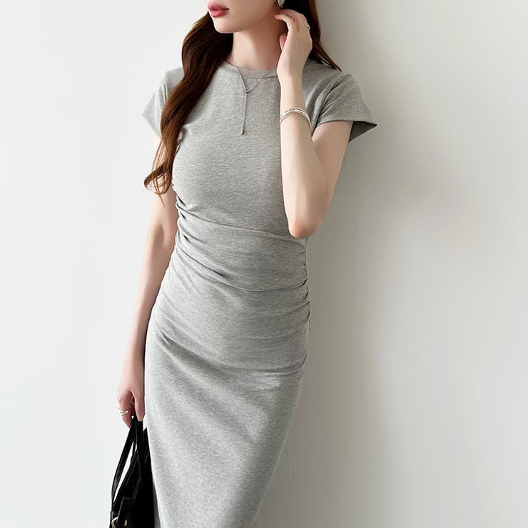 【美シルエット】 ウエストギャザーワンピース Tシャツワンピース | COCOMOMO | 詳細画像15 