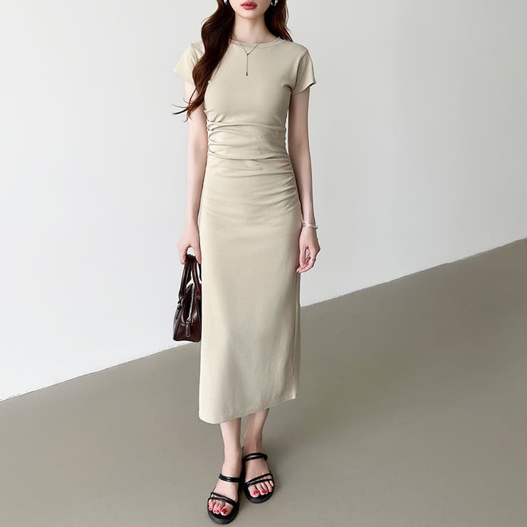 【美シルエット】 ウエストギャザーワンピース Tシャツワンピース | COCOMOMO | 詳細画像18 