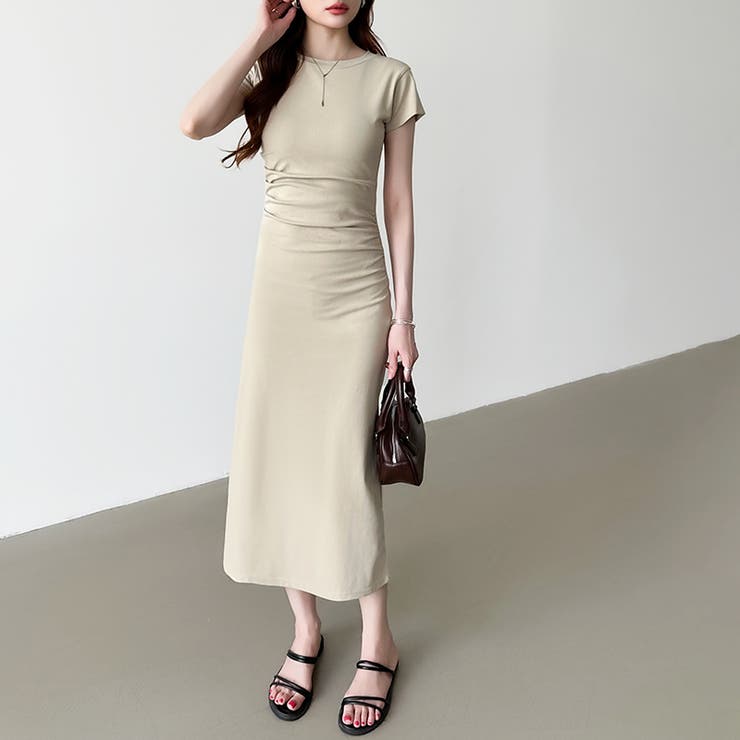 【美シルエット】 ウエストギャザーワンピース Tシャツワンピース | COCOMOMO | 詳細画像19 