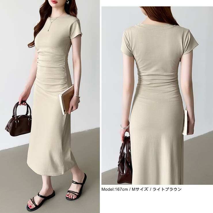 【美シルエット】 ウエストギャザーワンピース Tシャツワンピース | COCOMOMO | 詳細画像22 