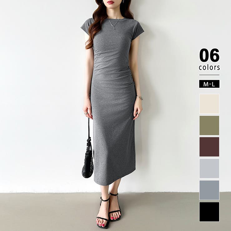 グレー | 【美シルエット】 ウエストギャザーワンピース Tシャツワンピース | COCOMOMO