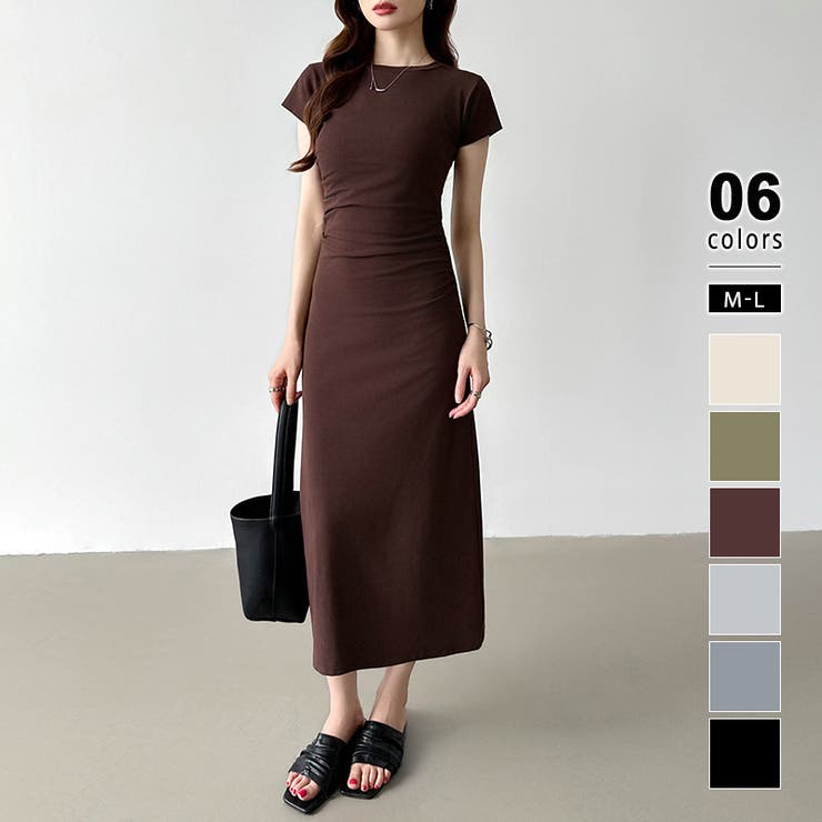 ウエストギャザーワンピース Tシャツワンピース タイト