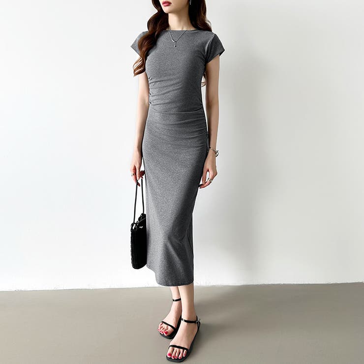 【美シルエット】 ウエストギャザーワンピース Tシャツワンピース | COCOMOMO | 詳細画像30 