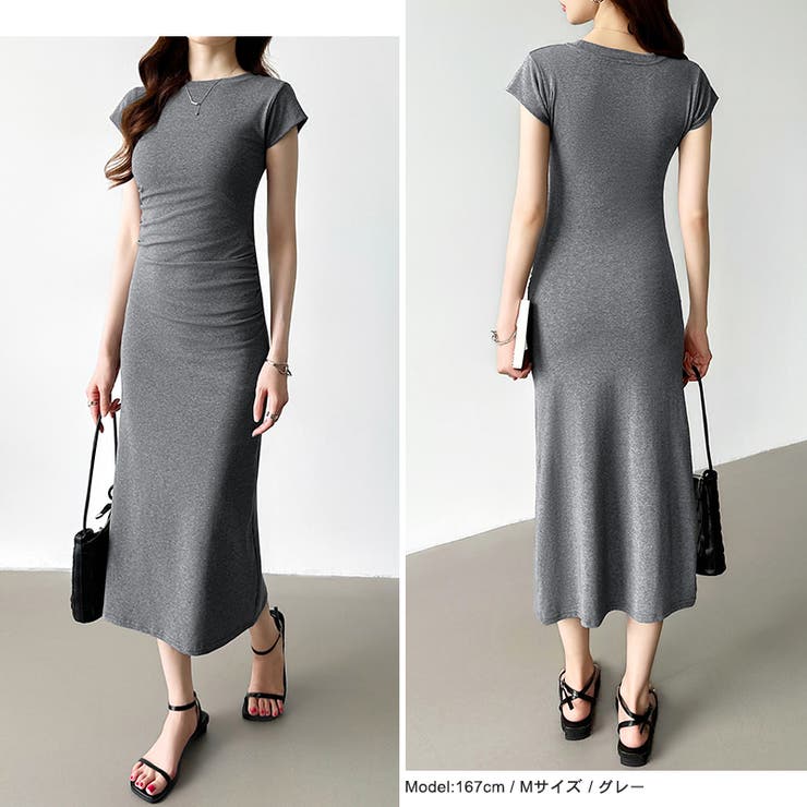 【美シルエット】 ウエストギャザーワンピース Tシャツワンピース | COCOMOMO | 詳細画像34 