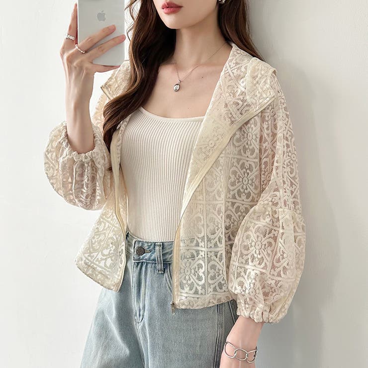 パネルレースシアーブルゾン レースパーカー ショート丈 | COCOMOMO | 詳細画像17 