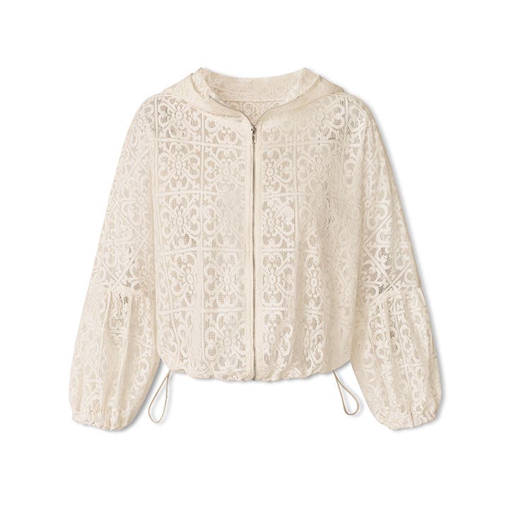 パネルレースシアーブルゾン レースパーカー ショート丈[品番