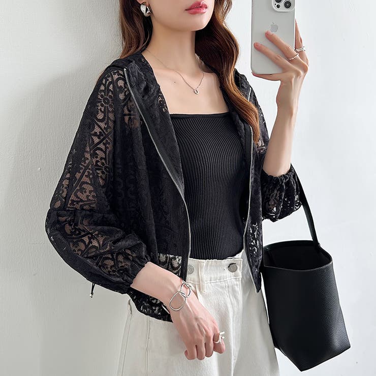 パネルレースシアーブルゾン レースパーカー ショート丈 | COCOMOMO | 詳細画像3 