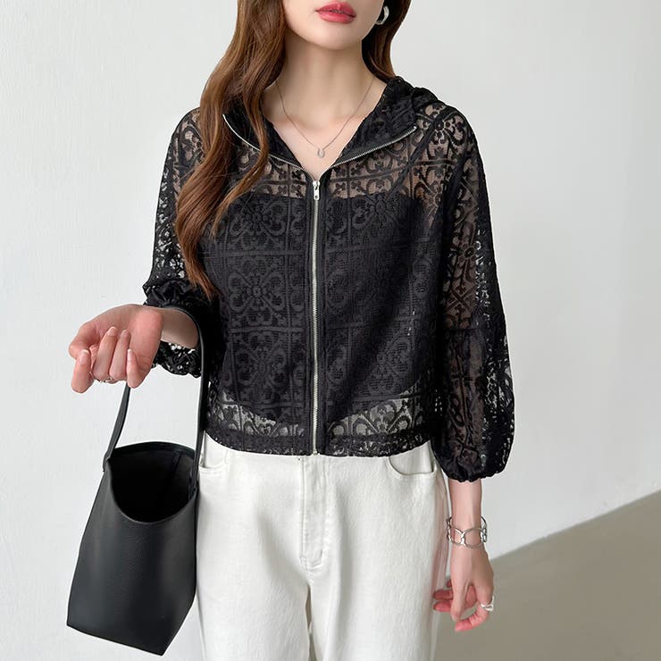 パネルレースシアーブルゾン レースパーカー ショート丈 | COCOMOMO | 詳細画像6 