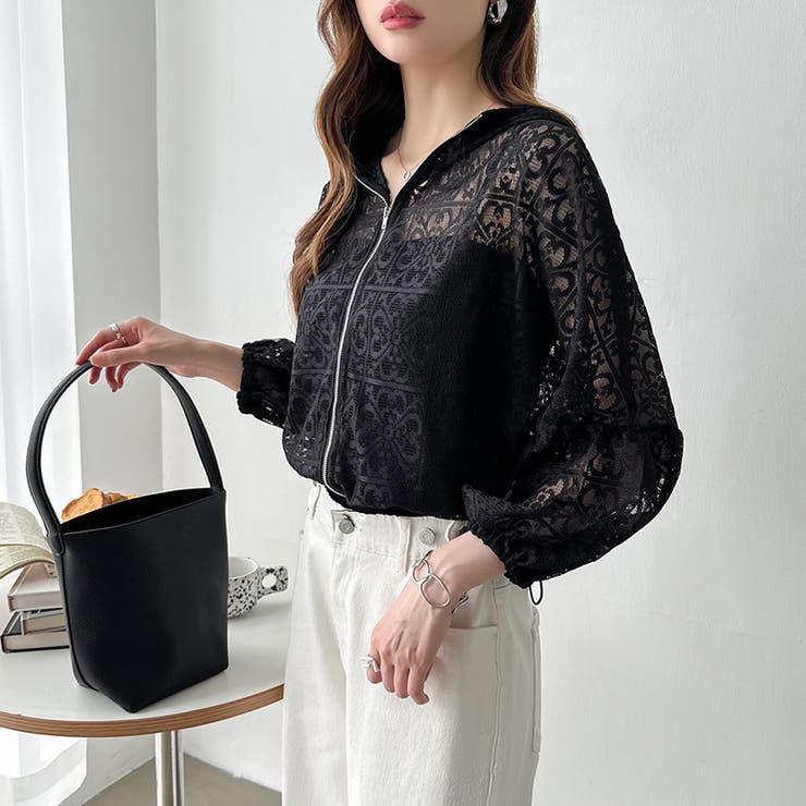 パネルレースシアーブルゾン レースパーカー ショート丈 | COCOMOMO | 詳細画像7 