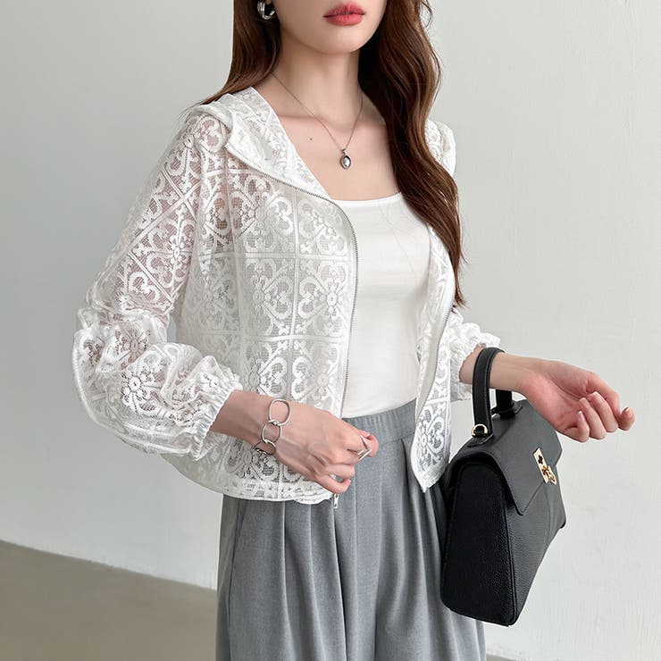 パネルレースシアーブルゾン レースパーカー ショート丈 | COCOMOMO | 詳細画像9 