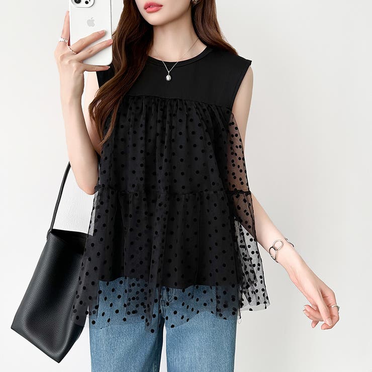 チュールドッキングトップス ティアードチュニック ドット柄 | COCOMOMO | 詳細画像11 