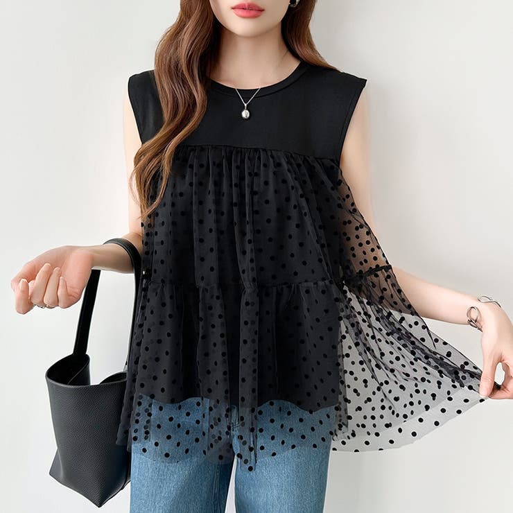 チュールドッキングトップス ティアードチュニック ドット柄 | COCOMOMO | 詳細画像12 