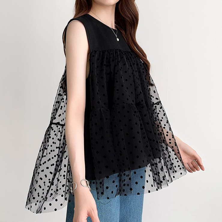 チュールドッキングトップス ティアードチュニック ドット柄 | COCOMOMO | 詳細画像13 