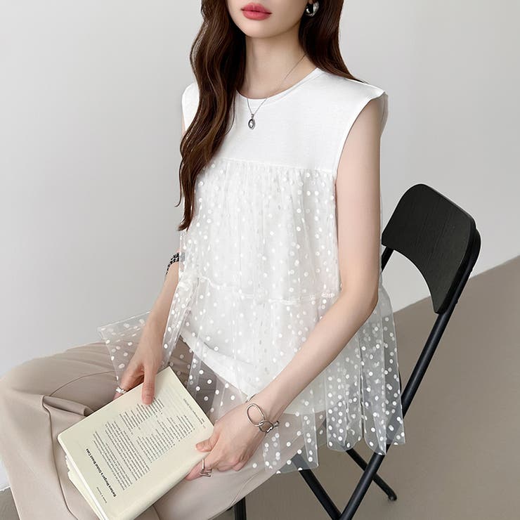 チュールドッキングトップス ティアードチュニック ドット柄 | COCOMOMO | 詳細画像2 