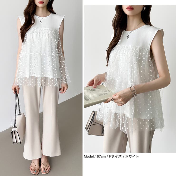 チュールドッキングトップス ティアードチュニック ドット柄 | COCOMOMO | 詳細画像5 