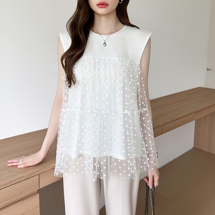 チュールドッキングトップス ティアードチュニック ドット柄 | COCOMOMO | 詳細画像7 