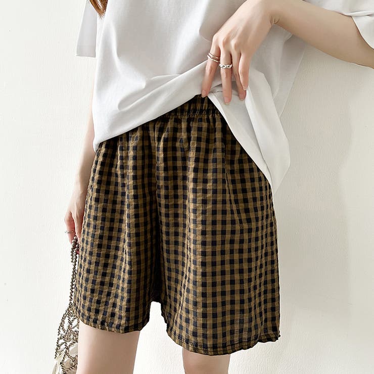 ギンガムチェックパンツ ショートパンツ ルームウェア[品番