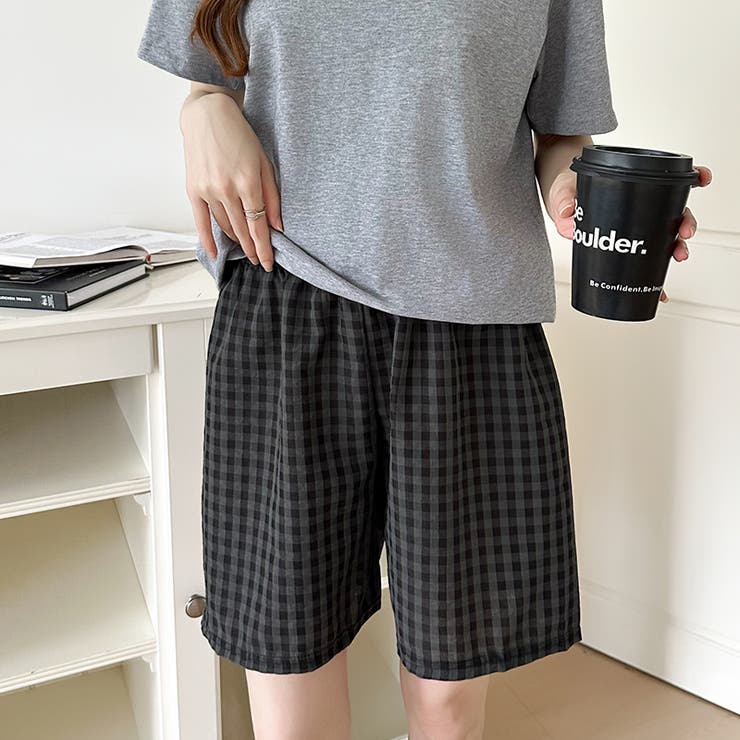 ギンガムチェックパンツ ショートパンツ ルームウェア[品番