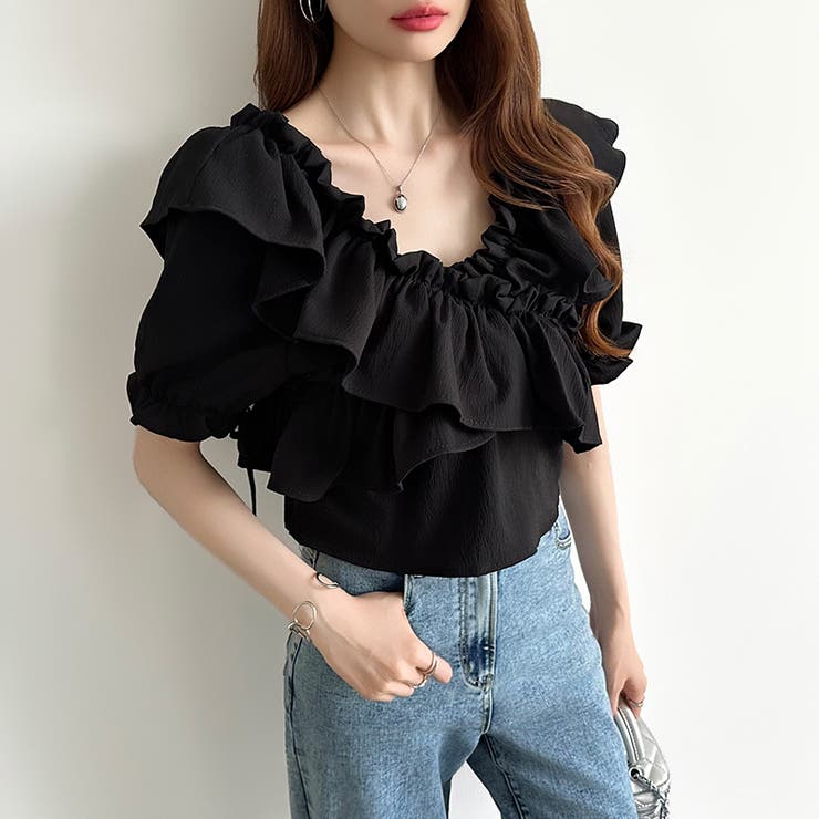 フリルブラウス オフショルダー 夏トップス[品番：COCW0006484