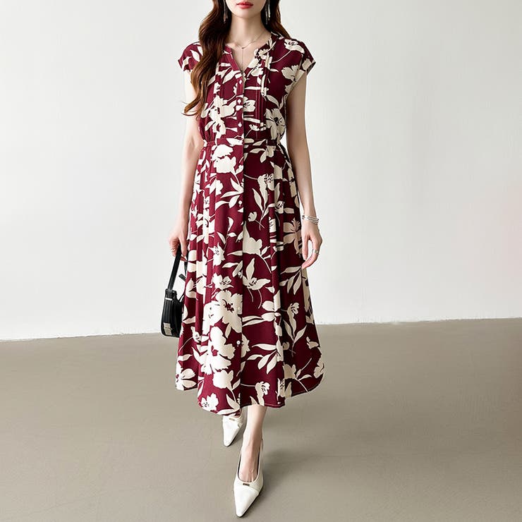 フレンチスリーブワンピース 夏ワンピース 総柄ワンピース | COCOMOMO | 詳細画像40 