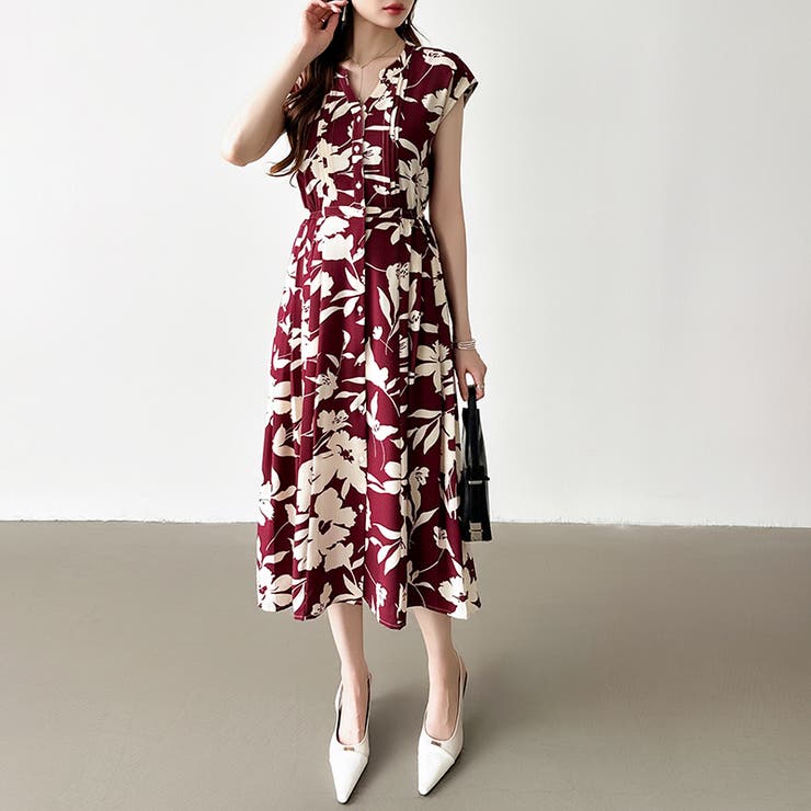 フレンチスリーブワンピース 夏ワンピース 総柄ワンピース | COCOMOMO | 詳細画像42 