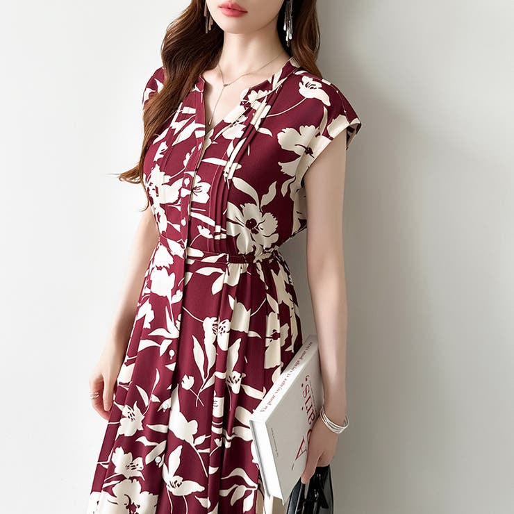 フレンチスリーブワンピース 夏ワンピース 総柄ワンピース | COCOMOMO | 詳細画像43 