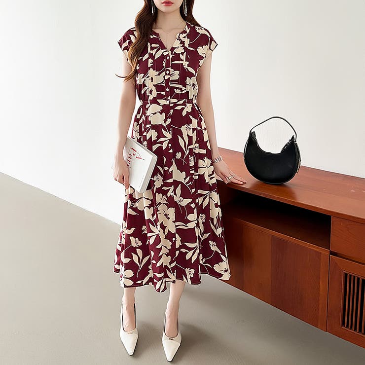 フレンチスリーブワンピース 夏ワンピース 総柄ワンピース | COCOMOMO | 詳細画像45 